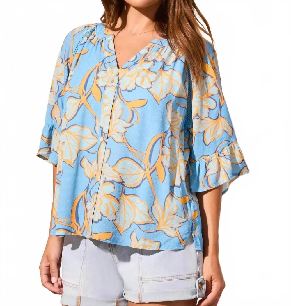 NEW TRIBAL ruffle sleeve jacquard blouse in deep sea